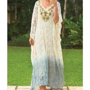 Soft Surroundings Jarana Crochet Beaded Ombre Caftan Maxi Dress